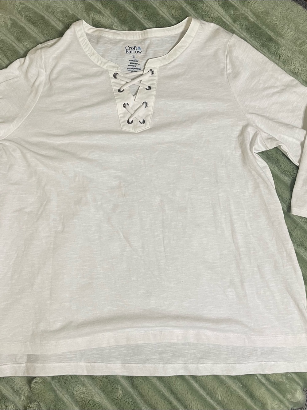 croft & barrow White Lace-Up Slub Knit Top